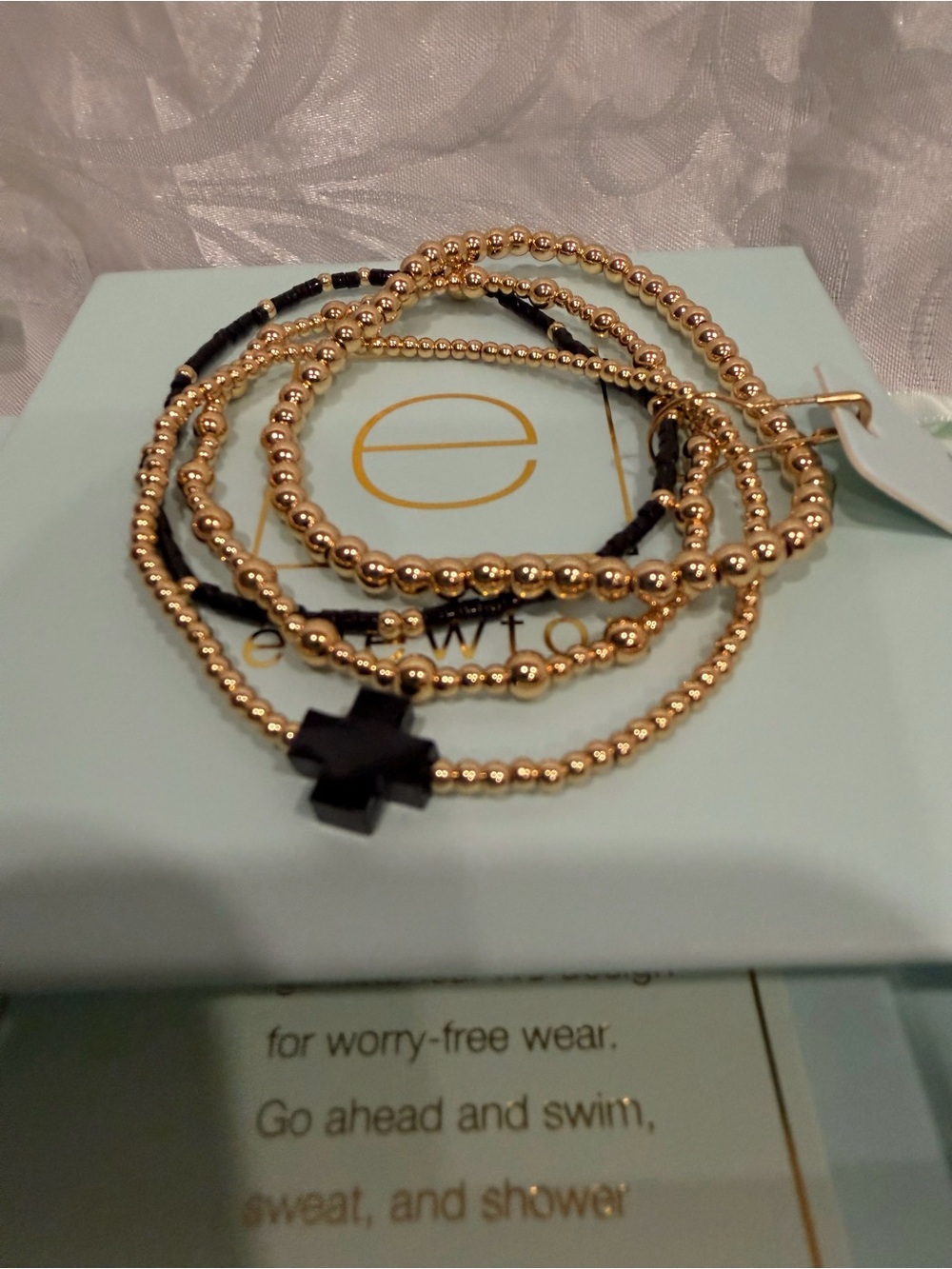 Enewton Gold Beaded Bracelet Stack with Black Cross Accent New (4)